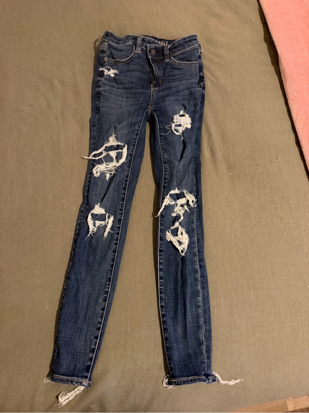 American Eagle Outfitters Ripped Skinny Jeans - Dark Blue Wash